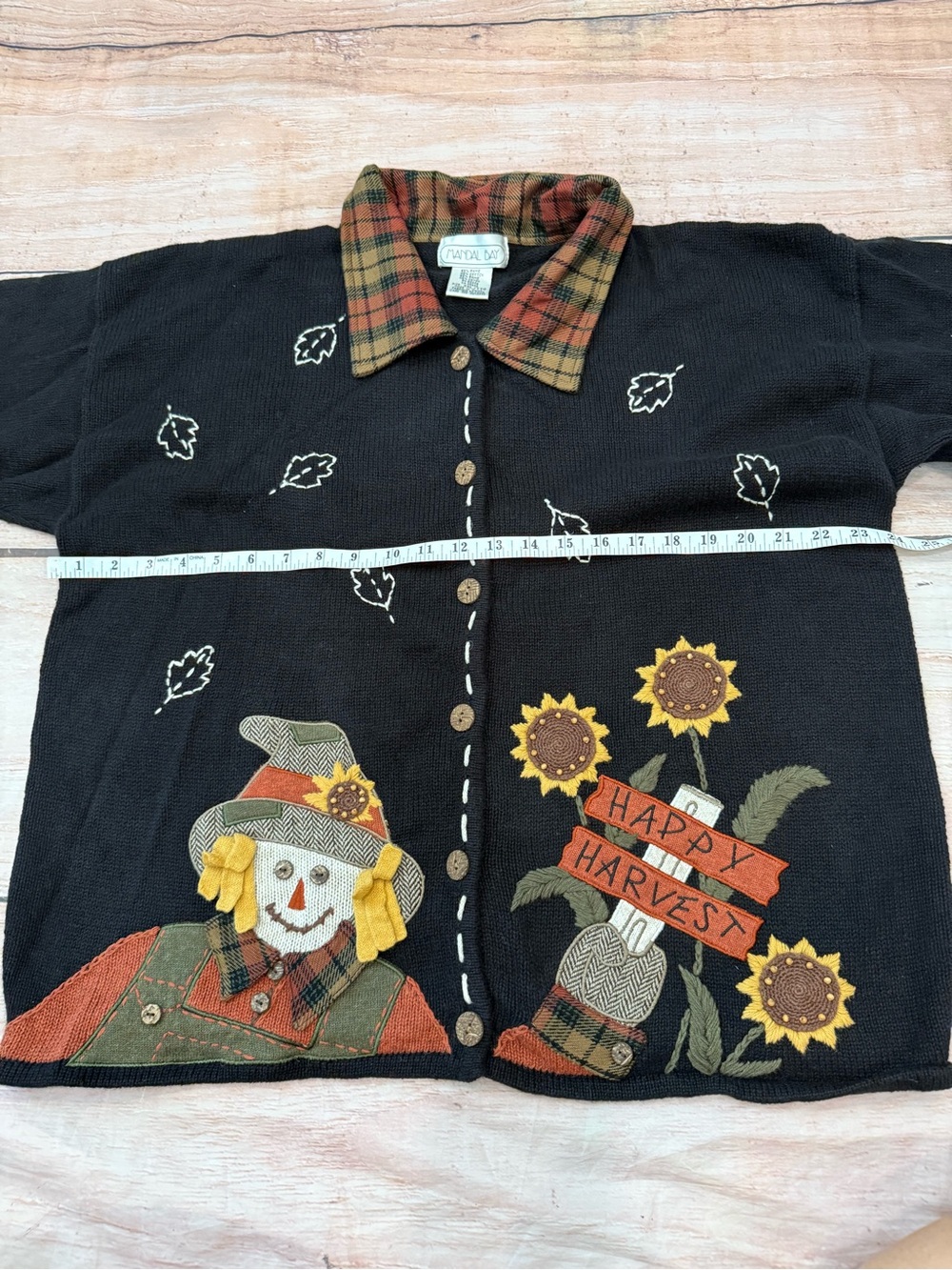 Mandal Bay VTG Fall Scarecrow Plaid Country Grandma Cardigan Sweater Size 2xl - Picture 4 of 8